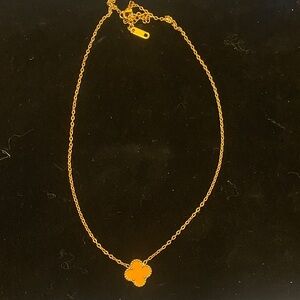 Elegant Gold Filled Orangish/Peachish Clover Pendant Necklace